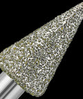 Close-up of a cone-shaped bit from the 20 Pieces 60 Grit Diamond Grinder Bits Set With 10 Head Shapes For Dremel Rotary Tool One Eighth Inch Shank