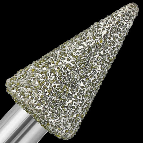 Close-up of a cone-shaped bit from the 20 Pieces 60 Grit Diamond Grinder Bits Set With 10 Head Shapes For Dremel Rotary Tool One Eighth Inch Shank