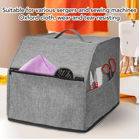 Oxford Cloth Sewing Machine Cover With Accessory Pouch, Dustproof Protector for serger, scissors and cloths visible