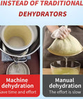 Comparison of Machine and Manual dehydration methods for food using a Badass Commercial Electric Food Dehydrator With Rapid 60 Second Drying For Meat And Veggies Large Capacity Silent Drum Setup Handles Honey And Fry Oil Drainage Like A Dream Heavy Duty Kitchen Gear.