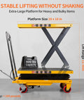 Heavy Duty Hydraulic Lift Table Cart Supporting 400 Pounds Featuring Built Like A Tank Steel Frame And Smooth Foot Pump For No Sweat Loading Plus Easy Hauling Across Shop Floors with 28x18 in platform.