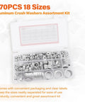 Premium Aluminum Crush Washer Kit with 570 pieces in 18 sizes from M6 to M24 for oil drain plugs in open case