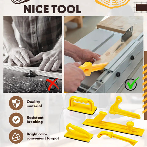 5 Piece Push Block and Push Stick Set for Table Saws and Woodworking Tools with long hold down block and V-shaped stick