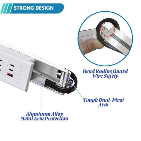 Drawer Outlet Kit With Four USB C PD30W Fast Chargers Plus Two USB A And Two Tamper Resistant Outlets, showing metal arm design