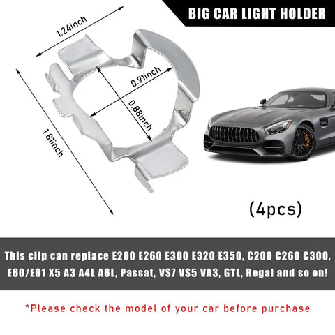 H7 LED Headlight Bulb Adapter Kit, 2 Pairs, Rock Solid Metal Base Holder Socket Retainer for H7 Headlamps, size dimensions