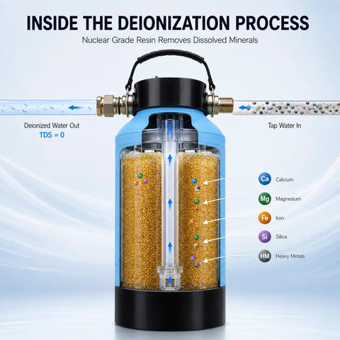 Inside view of Top Shelf Water Deionizer Drop In For Trucks And Rigs Slick Streak Free Rinse System showing nuclear resin.