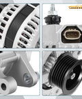 Close-up of Beefed Up 12V 130A High Output Alternator For 2014 2017 Honda Odyssey 3.5L V6 With 6 Groove Pulley And Internal Regulator