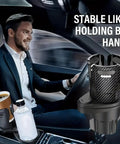 Solid Grip Car Cup Holder Expander Insert With Heavy Duty Locking Base Fits Rivian R1S And R2 in vehicle, holding drinks securely during driving.
