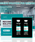 Front view of two 30mL glass vials labeled Reconstitution Solution in a teal 2-pack box.