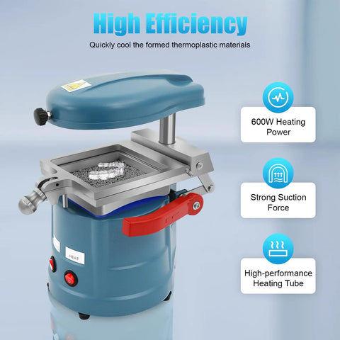 Pro Grade Thermoforming Vacuum Forming Machine For Dental Labs, 110V 600W Heat Molding Tool With Symmetrical Heating System, Space Saving Dental Forming Equipment, front view with 600W heating and suction