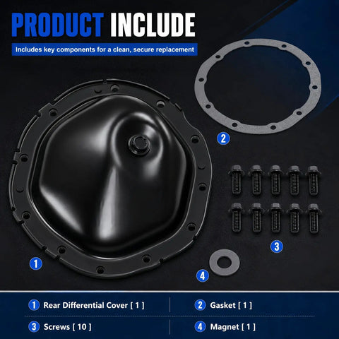 Rear Differential Cover With Gasket For Chevy GMC Sierra Tahoe Yukon Blazer Jimmy S10 Sonoma Suburban C1500 K1500 1998 2008 Models Heavy Duty Steel Construction Direct Bolt On Upgrade Kit with gasket, screws, and magnet