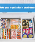 3.5 Cubic Feet Deep Chest Freezer With Adjustable Thermostat Compact Freestanding Mini Freezer In Black organized with food items inside