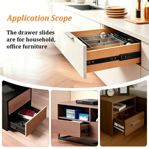 Application of Beefy Heavy Duty 100 Lbs Drawer Slides with 3 Section Full Extension in kitchen and office furniture.