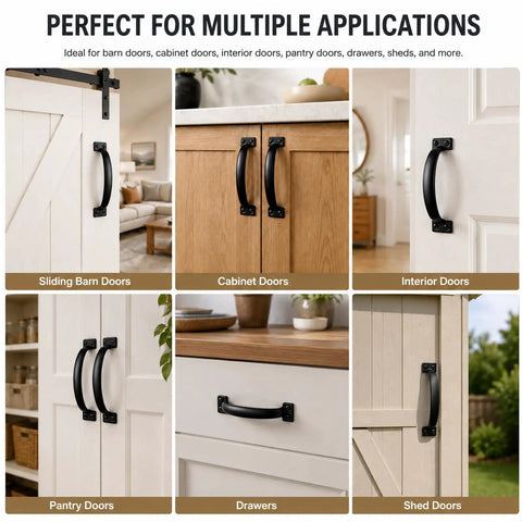 Heavy Duty Six Pack Gate Pull Door Handles Built Tough Five And Three Quarter Inch Black Metal Pulls For Wood Fence Shed Barn Door Cabinet And Screen Doors Includes Hardware Screws on sliding barn doors