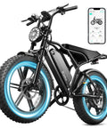 Premium Rugged Fat Tire Electric Bike For Adults Featuring Built To Last 48V 25Ah Removable Battery Gutsy 1500W Peak Motor Gravel Ready Commuter E Bicycle with blue illuminated tires.