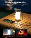 Brighter Than The Night Ultra Bright 135 LED Camping Lantern With 5000mAh Rechargeable Battery on wooden table charging phone