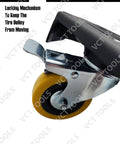 Close-up of locking wheel on Heavy Duty Tire Storage Dolly With 300 Lb Capacity, 360 Degree Mobility, Rugged Polyethylene Construction