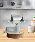Solid As A Rock Air Operated Paint Shaker Heavy Duty Adjustable Clamp Agitator Mixer on a wooden surface with paint cans.