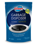 Front view of Glisten Garbage Disposer Cleaner packaging showing the product name and details on deep cleaning capabilities.