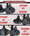 Wide Bike Seat For Men And Women Extra Large Comfort Saddle comparison of three sizes with measurements in mm