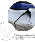 Image of 10pcs White PP Plastic Welding Rods 20cm For Car Bumper Repair with cracked silver bumper visible.