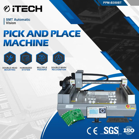 Benchtop SMT Pick And Place Machine With Four Heads And Six Vision Cameras, Ultra Fast Component Placement Up To 12,000 CPH, 350x350mm PCB Size, Vision Guided Precision For LED DIY Projects And Small Batch Production on bench