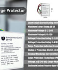 Whole House HVAC Surge Protector With TPMOV Tech, shown with dimensions, in watertight enclosure for lightning protection.