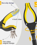 44-inch grabber reacher with yellow/black non-slip grip, 360° rotating jaw and 4-inch claw, magnet holding keys