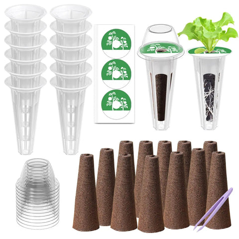 Grow Anything Indoor Hydroponics Kit For Garden Nerds With 12 Grow Sponges, plant baskets, sponges, tweezers, and labels