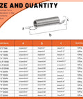150 Piece Extension Spring Kit diagram with dimensions and quantity chart, 15 sizes, stainless steel for DIY projects and repairs.