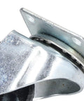 Close-up of heavy duty 3 inch swivel caster wheels built like a tank with solid cast iron and dual bearings for smooth glide.