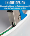 JIC-4366 Fiber Optic Cable Jacket Slit And Ring Tool for precision prep showing blade slitting buffer with blue grip.