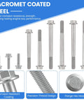 Top Shelf Dacromet Coated Alternator And Power Steering Bracket Bolts Kit, corrosion-resistant steel bolts of various lengths.