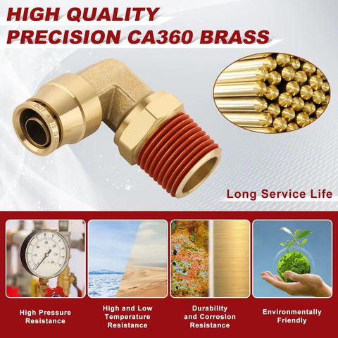 Half Inch Quick Push To Connect Brass Fittings 90 Degree Union Swivel Elbow DOT Approved tube brass material close-up
