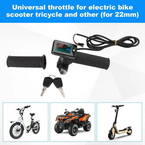 Universal 24V To 72V LCD Throttle Grip For Electric Bikes And Scooters With Twist Handlebar Accelerator And Cable Key Plug And Play Easy Install Real Time Readout Smooth Power Control