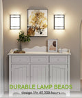 Elekeed LED Indoor Wall Mount Light Fixture, Matte Black Wall Sconce Lighting illuminating a stylish hallway cabinet.