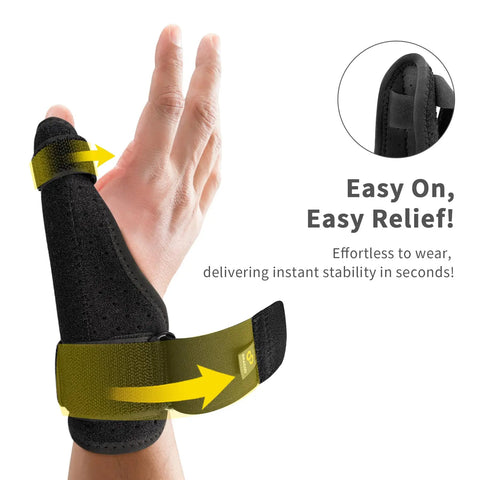 Thumb Spica Splint For Arthritis Pain Relief And Support Fits Left Or Right Hand on model's hand showing fit and ease of use