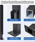 Sleek Matte Black Stainless Steel Glass Railing Post 59 Inch U Channel Balustrade Spigot showing widened slot and stable base.
