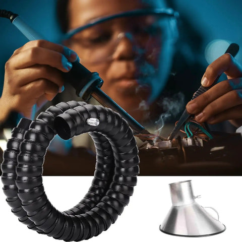 Pro Shop Ready Flexible Solder Fume Extractor Arm With Fully Articulated Hose Self Supporting Rig And Heavy Duty Stainless Steel Collector Hood in use