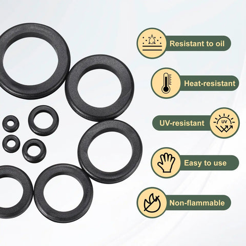 30Pcs Rubber Grommets For One Quarter Inch Inner Diameter And Three Eighth Inch Drill Holes, features and benefits displayed