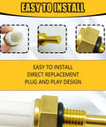 Engine coolant temperature sensor with white plastic housing and brass threaded probe, shown from multiple angles