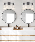 Matte Black Bathroom Vanity Light Three Light Fixture Over Mirror With Square Design UL Listed Wall Sconce Clear Glass Shades E26 Socket Bulbs Not Included