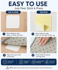 Diagram showing 8 Pack Non Slip Rug Grippers For Hardwood Floors Washable And Reusable Carpet Tape used on floor and rug