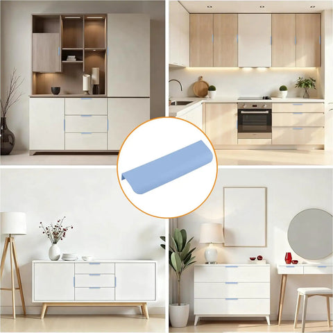 Modern interior with Blue 150mm Finger Edge Pull 4 Pack Concealed Drawer Handles With Screws Aluminum Alloy on cabinets and drawers