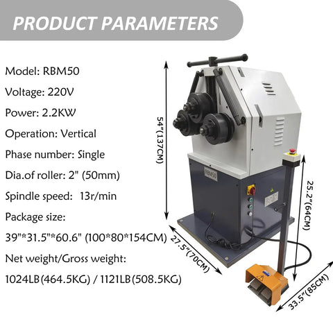 Heavy Duty Universal Roll Bender For Smooth Pipe And Tube Shaping With Simple Foot Control Electric Three Roller Setup For Quick Radius Tweaks Shop Floor Ready Beast Mode 220V dimensions and specifications