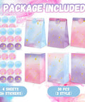 Tie Dye Party Favor Bags With 36 Stickers 30 Pack Mermaid Unicorn Themed Goodie Bags for birthdy parties, baby showers and weddings