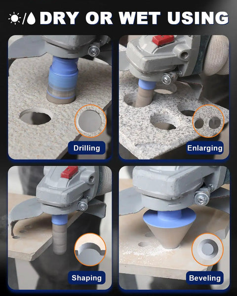 Tile Hole Saw Kit With Vacuum Brazed Diamond Bits, 12 Piece Set For Porcelain, Ceramic, Granite, Marble And Quartz, used for drilling, enlarging, shaping, and beveling