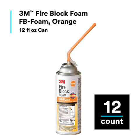 Fire Block FB-Foam Orange Ready-to-Use Fireblocking Draftstop Sealant for Pipes, Wires, Cables and Penetrations in Non-Rated Construction Heat Resistant to 240°F (115°C) 12 fl oz Can.