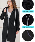 Women Zip Up Hoodie With Pockets Cozy Fleece Sweatshirt Jacket Thick Oversized Long Sleeve Hoodie Black features