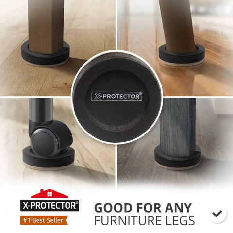 Premium Felt Furniture Slides For Hardwood And Tile Floors Eight Pack Non Scratch Chair Leg Glides on various furniture legs.